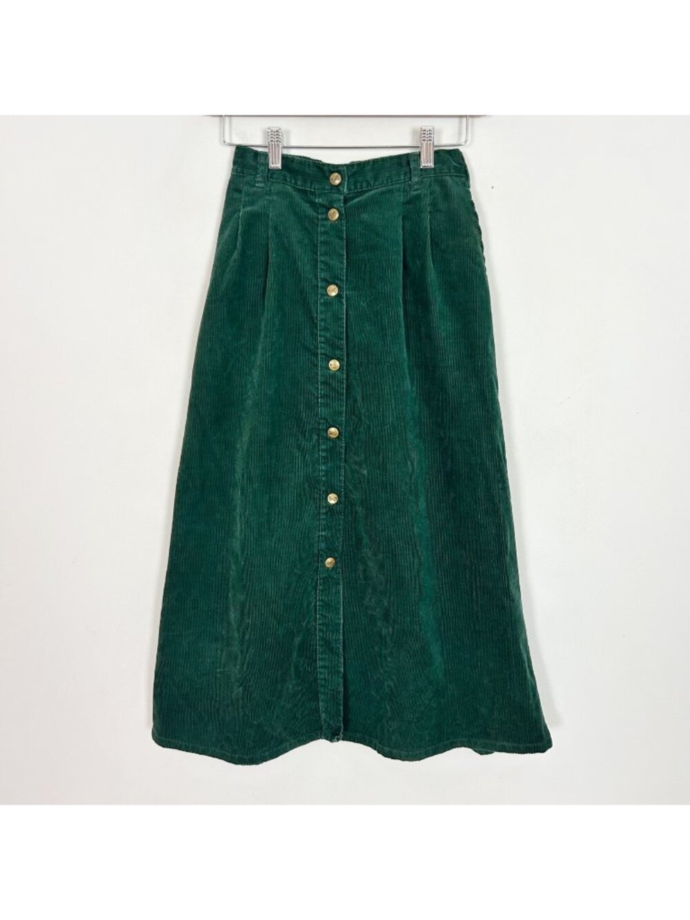 Vtg The Vermont Country Store Green Corduroy Midi Skirt USA Size 0/2 Women's